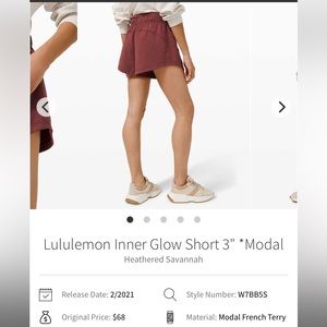 Lululemon Inner Glow Shorts size 0